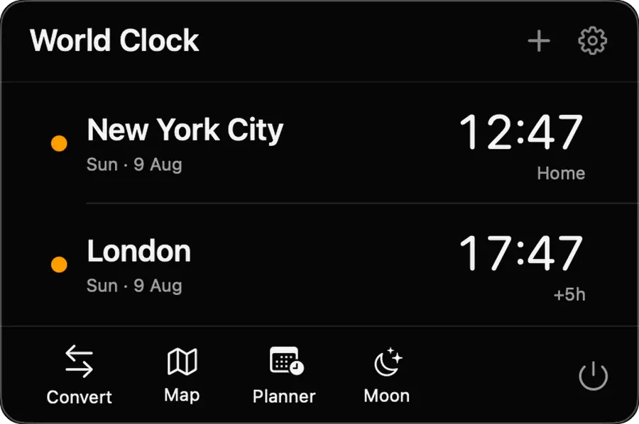Simply Zone world clock popover