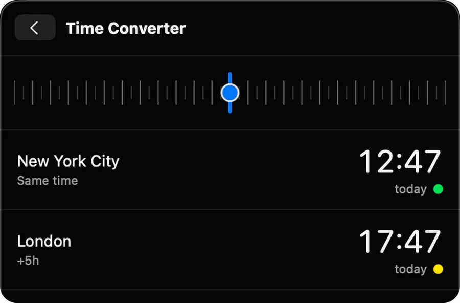 Simply Zone time converter showing two cities moving together